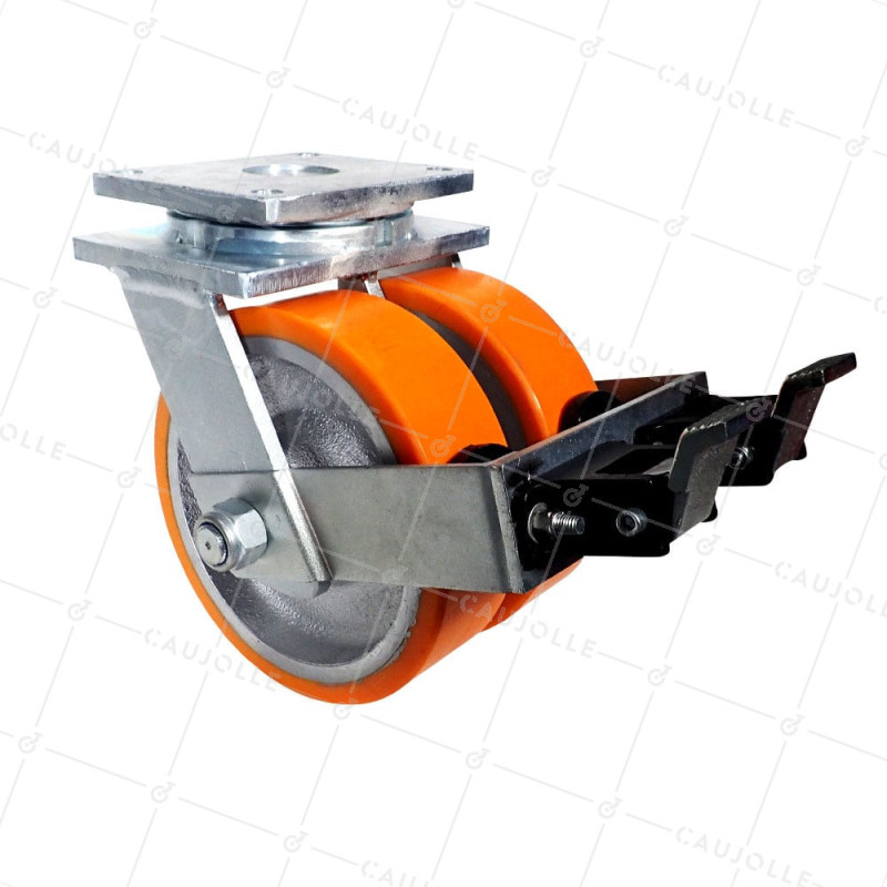 ROUE EN FONTE POLIRITHENE   FIX  PIVOT PIVOT A VEC FREIN